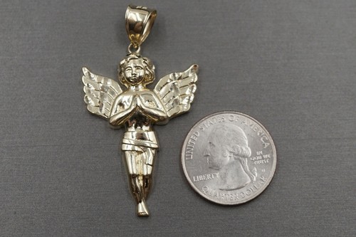 10K Solid Yellow Gold Diamond Cut Praying Angel Charm Pendant. 6 Sizes - Picture 39 of 48