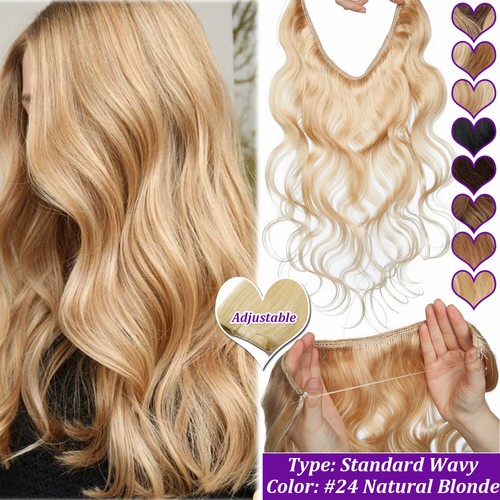Thick 7A+ Hidden Wire In 100% Real Remy Human Hair Extensions One Piece #BLONDE - Picture 31 of 40