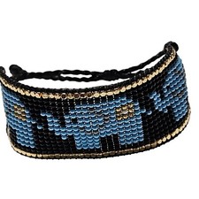 Handcrafted Blue Elephant Beaded Woven Braided Rope Bracelet Cuff Friendship