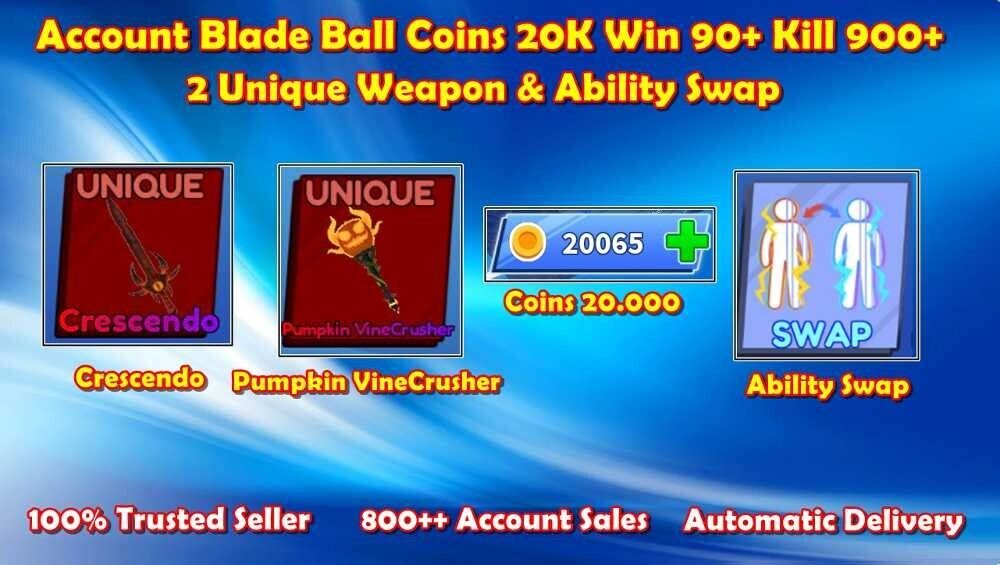 Roblox Blade Ball 20000+ Coins, 90+ Wins, 900+ Kills, unverified