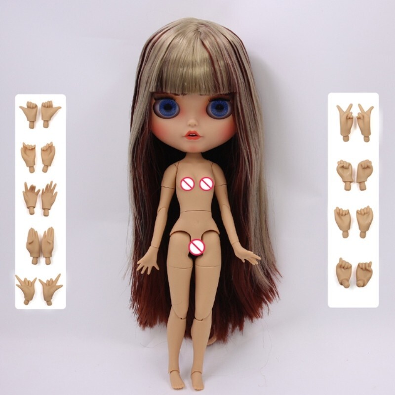Neo Blythe Doll with Pouting Matte Face and Straight Hair BJD Custom OOAK Gift