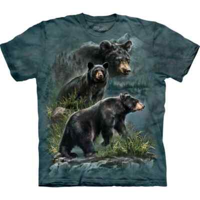 The Mountain Three Black Bears Grizzly Nature Forest Cotton Tie Dye T-Shirt S-3X