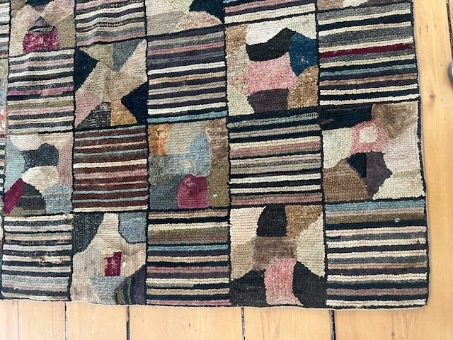 Antigua alfombra de lana geométrica americana alfombra enganchada 5'10" x 8'4" Foto 3 de 4