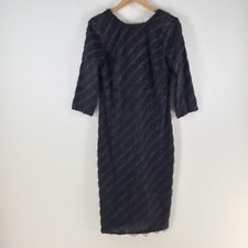 Masquerade Vintage dress womens 10 black pencil midi striped 3/4 sleeve 111139