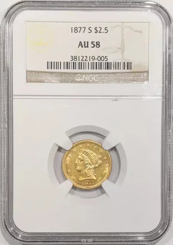 1877 S $2.50 Gold Liberty Head Quarter Eagle NGC AU-58