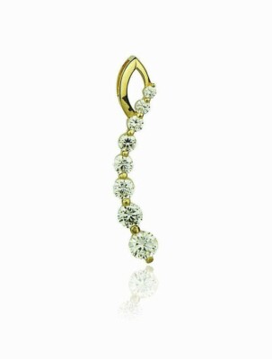 Solid 14K Gold 1.10'' w/bail Curved Journey Pendant with Sparkly White CZ Stones