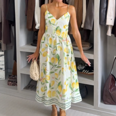 NWT H&M Lemon Cotton Midi Slip Dress White/lemons 1278036003 Sz XS