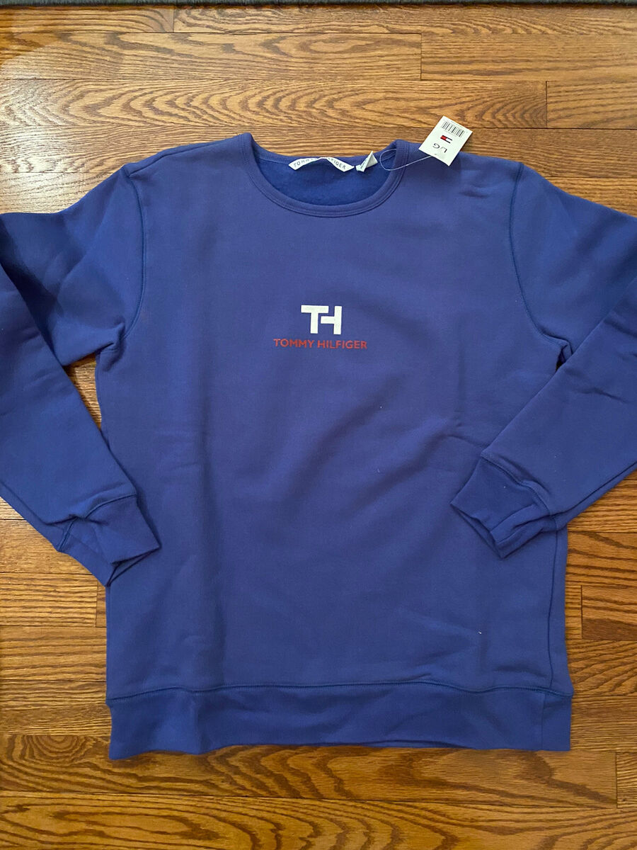 NWT 90s Vintage Tommy Hilfiger Womens TH Logo Fleece Sweatshirt Spell Out  Large