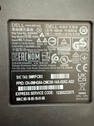 Mint Dell WD19 K20A001 Docking Station 130W Power Supply PSU USBC £190 rrp - Photo 6/6