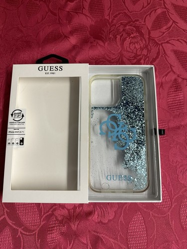 GUESS Handyhülle Case Schutz iPhone 13 Pro Max - blau mit Glitzer flüssig - Bild 3 von 5