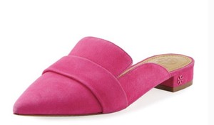 pink suede mules