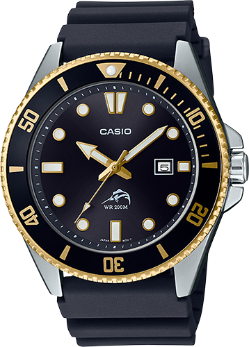 Casio MDV106G-1A, Men's Analog Watch, Black Resin Band, Date, 200