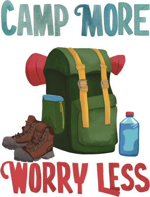 Camping Sticker 4'' Camp More Worry Less Fire Tent Outdoors Compass Backpack