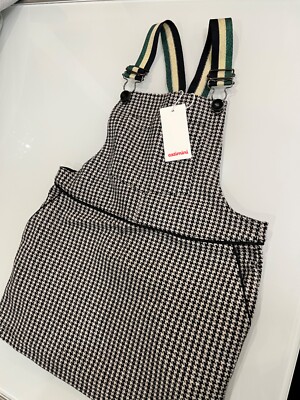 catimini girls jumper dress size 4 black/white gingham with multi color straps 