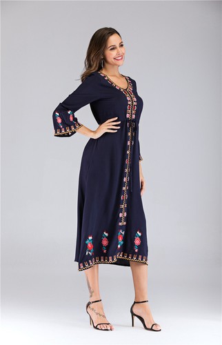 Ukrainian Embroidered Dress Vyshyvanka Boho Dress V-Neck Ethnic Summer Cocktail - Picture 23 of 27