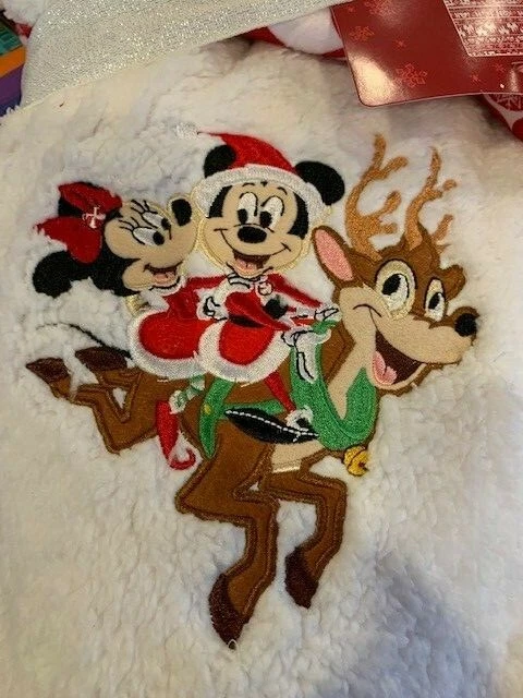 Disney Holiday Mickey & Minnie Mouse on Reindeer Fleece Throw Plaid Blanket NEW - Image 2 of 4