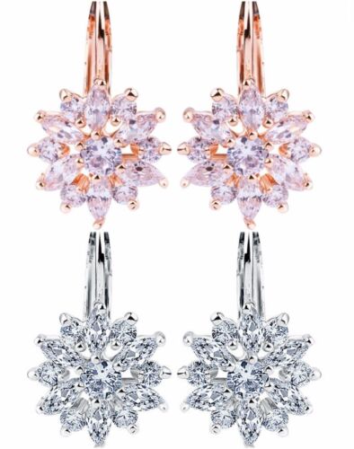 Luxury Champagne Gold Plated Flower Zircon Stud Earring | Free Fast Shipping - Picture 1 of 8