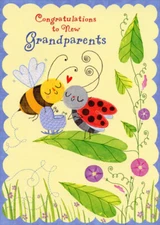 Designer Greetings Bumble Bee and Ladybug New Grandparents Congratulations Card