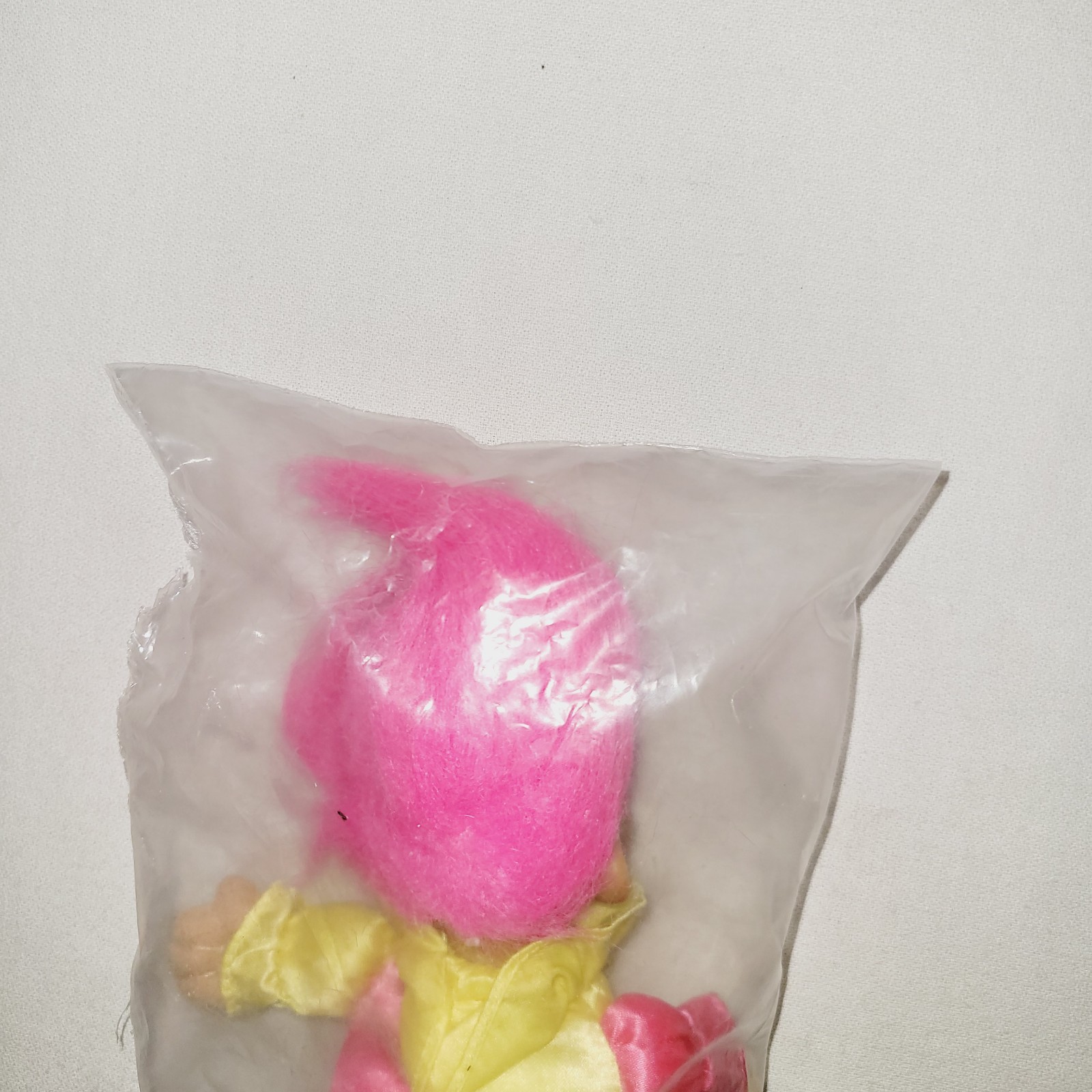 Russ Berrie Co. Troll Doll - pink and yellow Court Jester Joker Clown