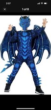 Deluxe Boys Blue Dragon Costume with Wings Mask Kids Halloween Suit