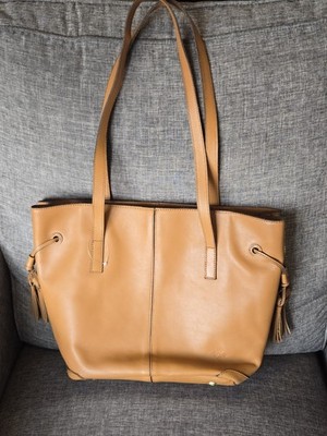 Patricia Nash Kemble Leather Tote Bag Side Tassels Zip Pocket Gold Hardware