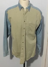 Vintage Woolrich Shooting Shirt Blue Tan Denim Long Sleeve Hunting Men Large