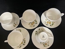 Vintage Gainsborough 5x Cups & Saucers-white dog rose - Bone China