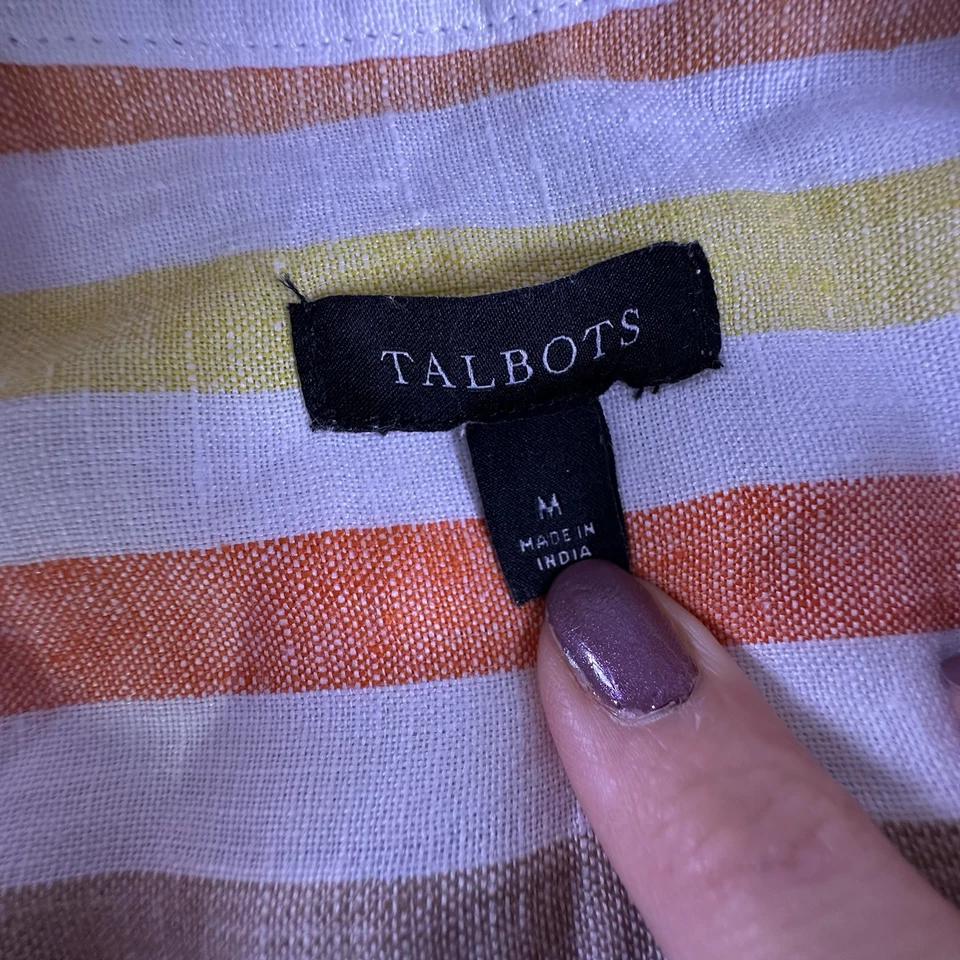Camisa Talbots Mujer M Abotonada 100% Lino Arco Iris Rayas Preppy Happy Foto 3 de 4