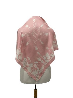 S38#Nina Ricci Vintage Silk Scarf Pink White Graphic Print Square Made in France