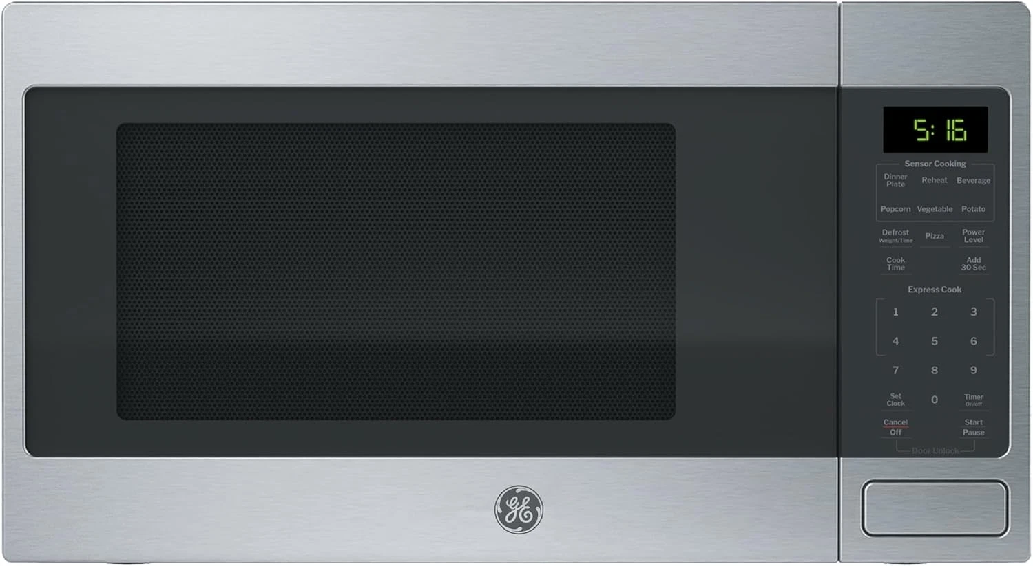 Stainless Steel 1.6 Cu Ft Microwave with 8 Auto Settings & Child Lock