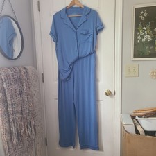 Tommy John Downtime Modal Polka Dot Collar Top Pants Pajama Set Sz XL Blue Luxe