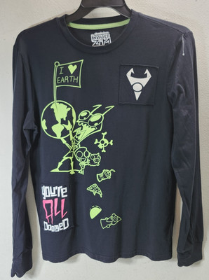 Invader Zim Long Sleeve Shirt Patchwork Hot Topic Size Small Black 