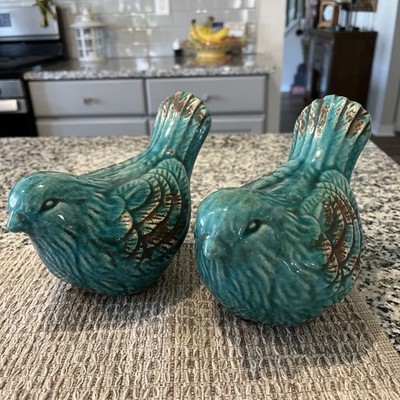 8  Turquoise Blue Ceramic Distressed Finish Birds Decorative Figurine Garden (2)