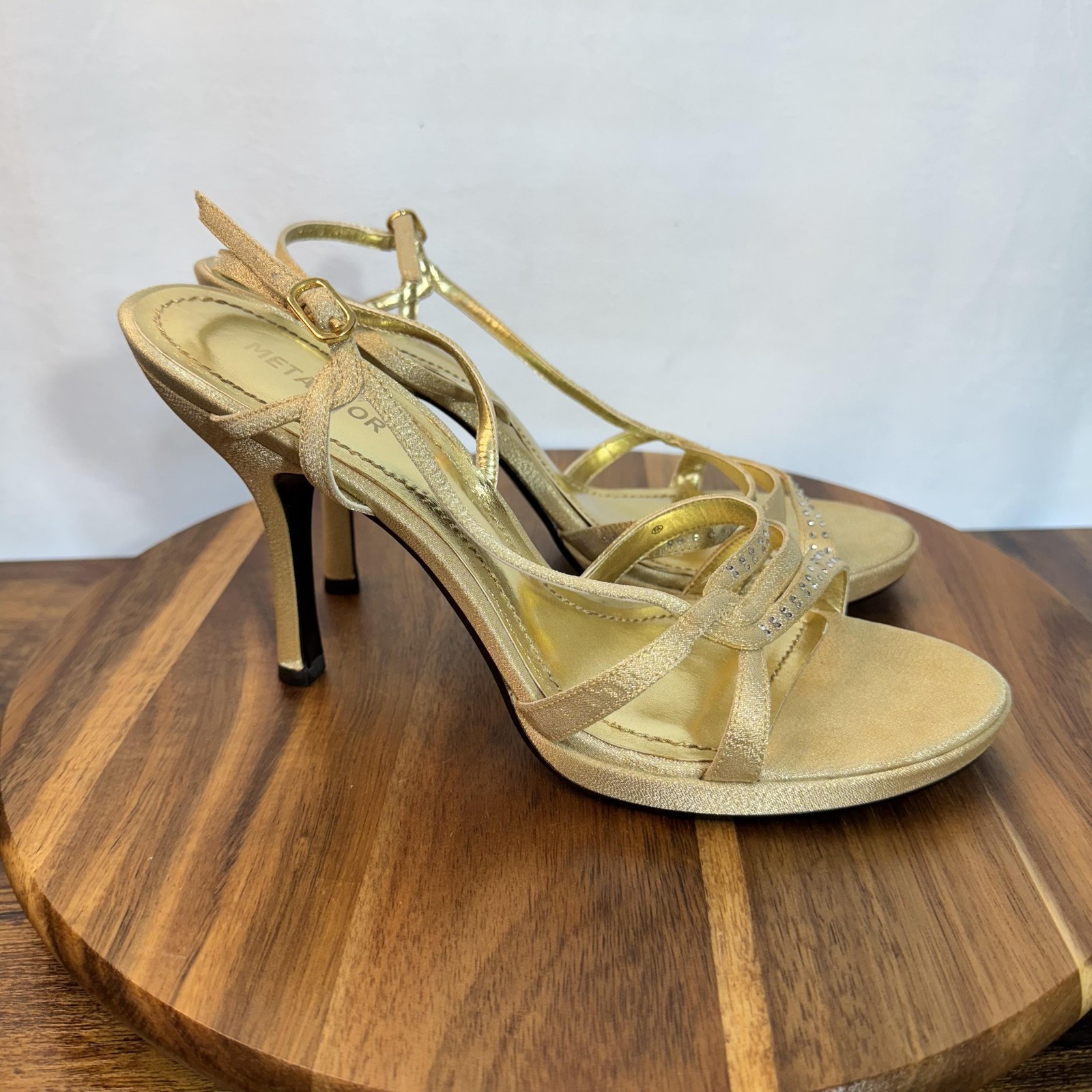 Metaphor Heels Womens Size 9.5 Gold Natalia Strappy  Sandals Rhinestone Dress