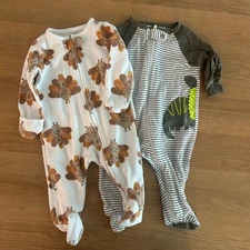 Carter's Gerber 0-3M Baby Pajamas Sleepers Footie 2 Pack Turkey Dinosaur
