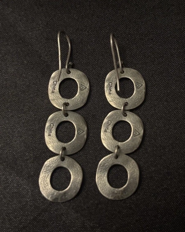Pendientes colgantes triple círculo oxidados martillados de plata de ley Silpada W1861 Foto 3 de 4