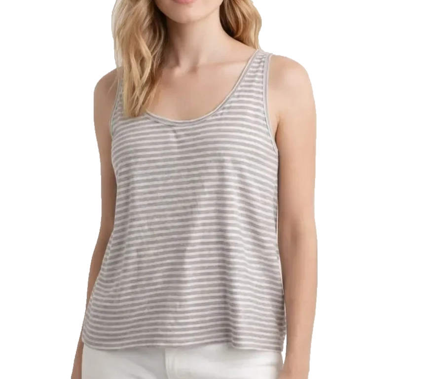 Eileen Fisher Women's 2X Top Linen Jersey Beige Striped Scoop Neck Tank Plus