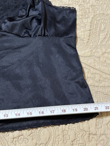 Vassarette XL Silky Black Camisole Cami Tank Lace Trim Bow Vneck Adj Straps - Picture 6 of 9