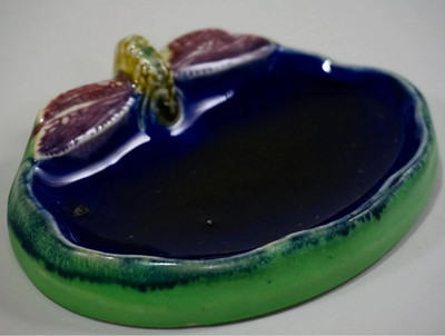 Art Nouveau Dragonfly Royal Doulton Majolica Soap Dish Wrights Coal Tar Soap Adv