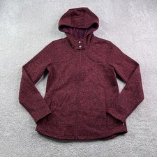 Eddie Bauer Jacket Womens Medium Burgundy Red Fleece Knit Full Zip Hooded