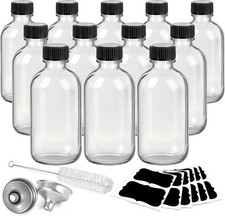 12 Pack 2oz Clear Glass Shot Bottles with Caps and Funnels-Leakproof Mini Jars