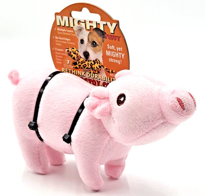 Tuffy Mighty Jr Pig Squeaky Plush Tug & Shake Dog Toy 8''