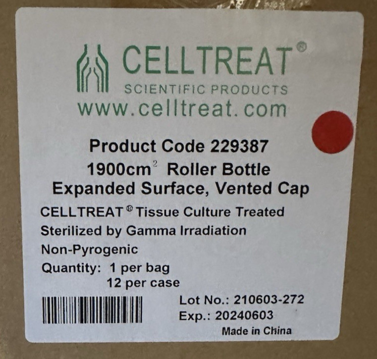 Celltreat Tissue Culture Treated Sterilized Roller Bottle 1900cm 18/Case