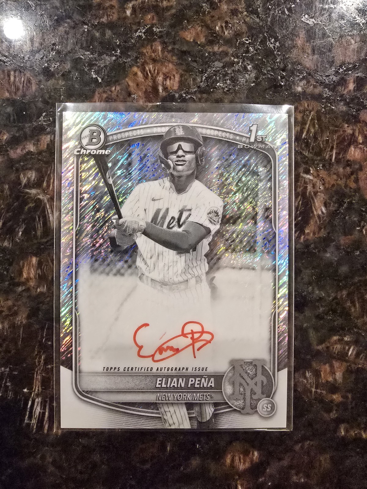 2025 1st Bowman Chrome Prospect Auto Elian Pena Black & White Shimmer Red Ink
