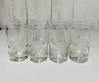 8 Federal Glass Royal Rose Vintage Glasses MCM Rose Buds Leaves Etched