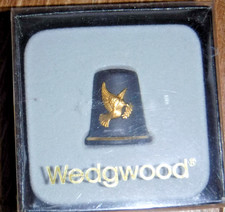 Wedgwood Jaspis vergoldet schwarzer Basalt Taube Vogel mit Olivenzweig Fingerhut ~ verpackt