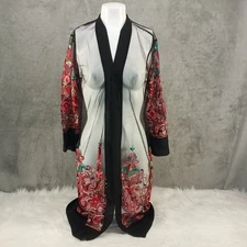 NWT WOWO Summer Kimono Embroidered Floral Mesh Cover Up Plus Size Black
