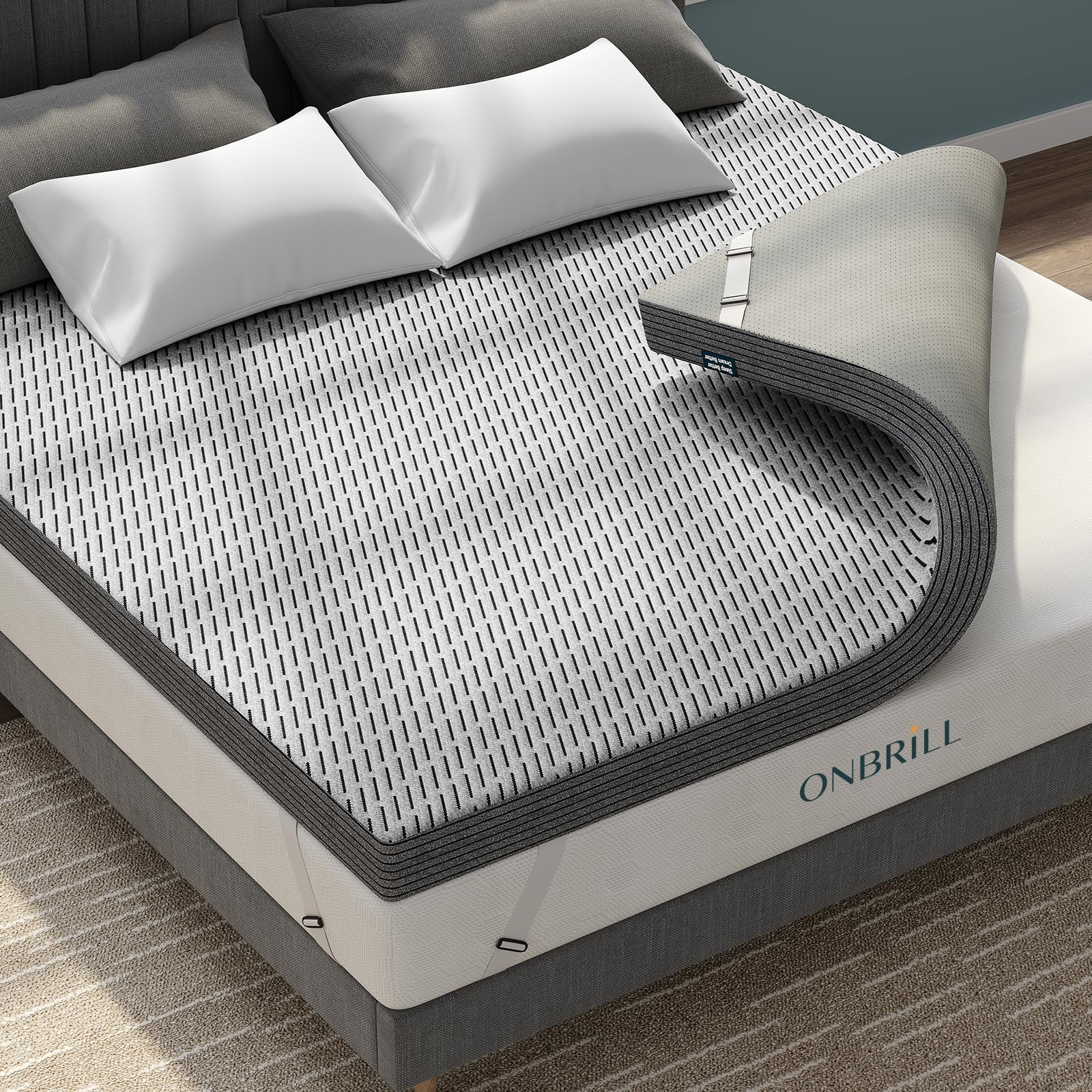 4 Inch Gel Bamboo Charcoal Memory Foam Mattress Topper with Removable Soft Co...