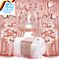 Zerodeco Geburtstagsdeko RoséGold, Happy Birthday Girlande Glitzer-TischläUfer W