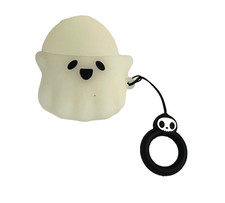 Compatible w/AirPods 1/2 Case Cover, Luminous Cute Ghost Case, Ghost Finger Ring